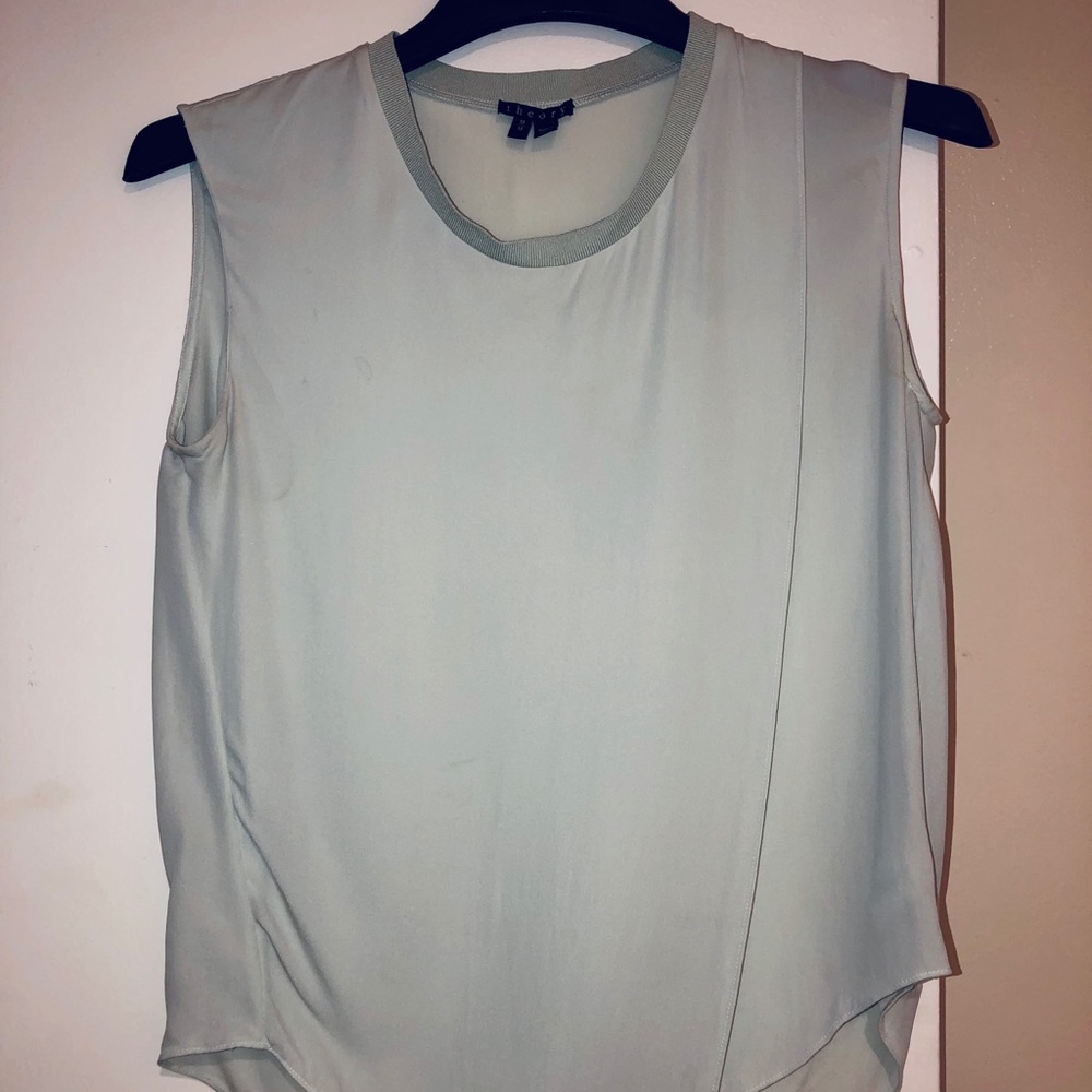 Theory mint green asymmetric 100% silk draped tank